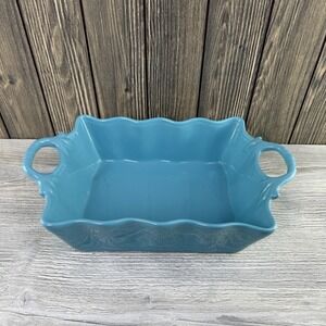 Potter's Studio Turquoise Ceramic Rectangular Baking Dish Scalloped Handles